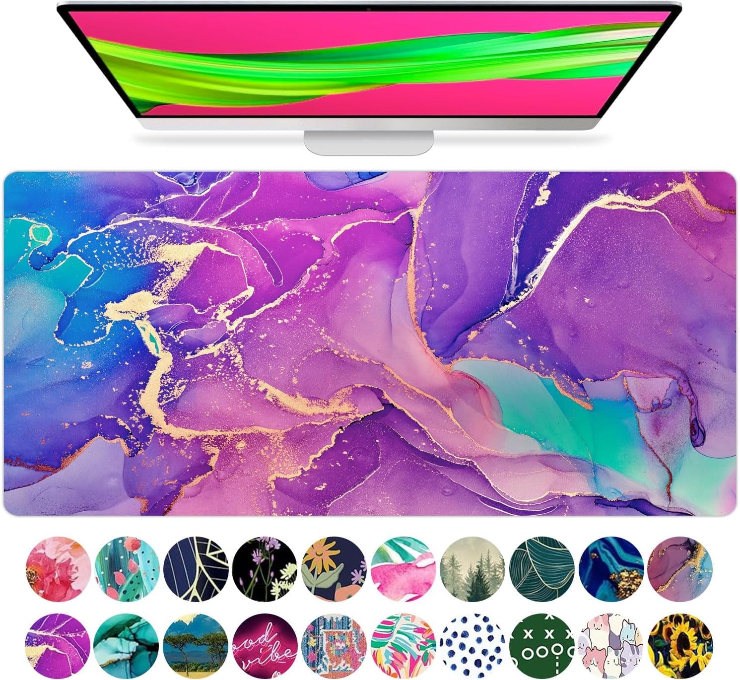 Stylish Large Desk Protector Mat, 78.7 x 38.1 cm, Cute Marble Lous Lilac Design - Perfect for Laptop, Office, and Writing!