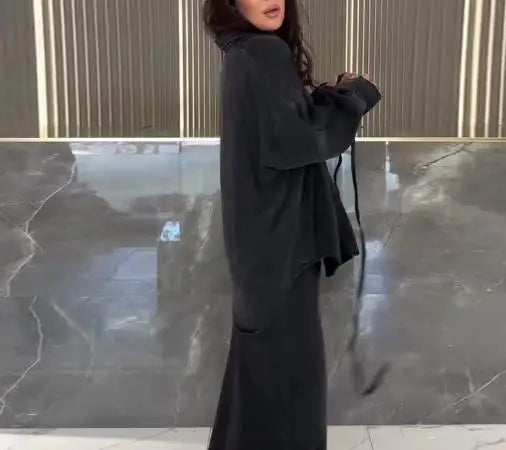 Belt Waist Long Sleeve Cowboy Long Dress