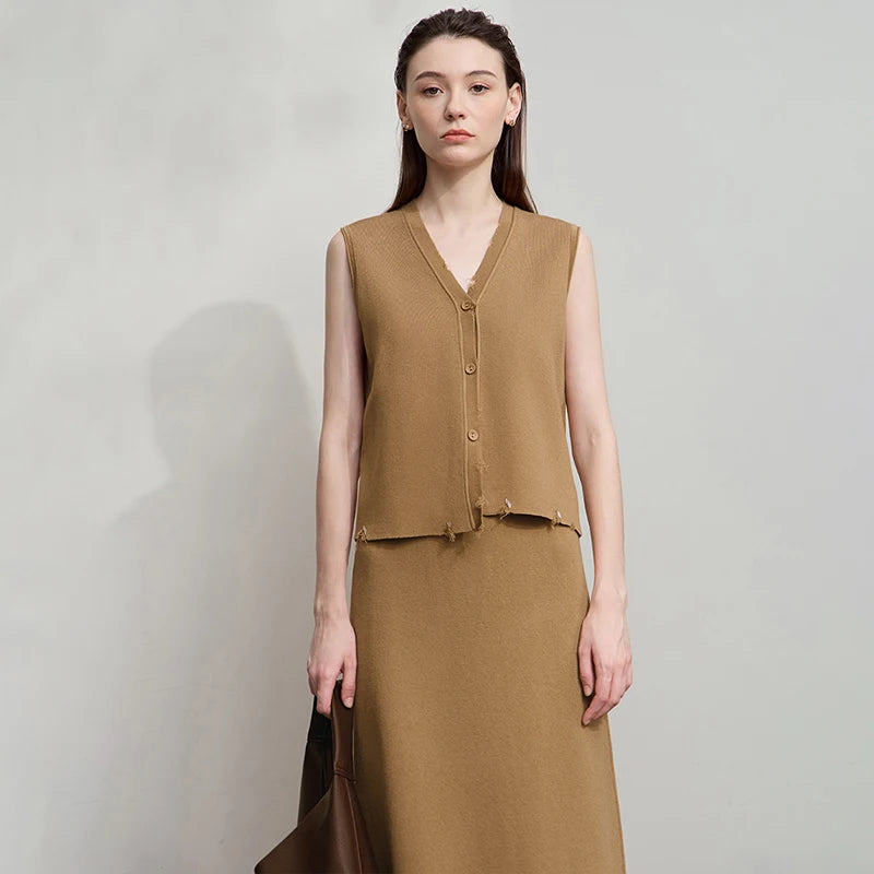 Solid Knitted O-Neck Loose Medium And Long Sweater