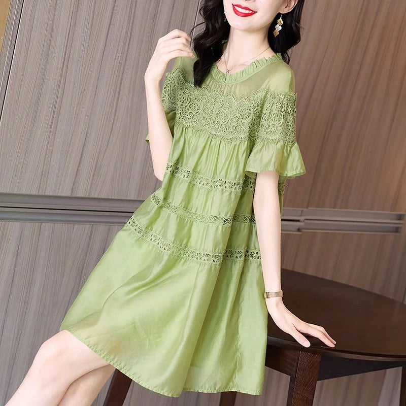 Vestidos Loose Ruffle Edge Lace Chiffon