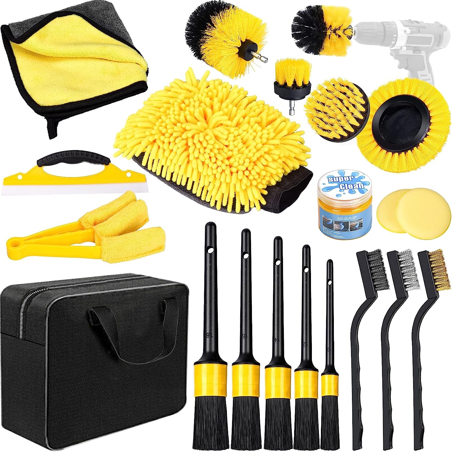 AOKITO 20-Piece Auto Cleaning Kit - Complete Car Care Set for Interior & Exterior with Brushes, Polishing Sponges, Cleaning Gel & Convenient Carrying Case