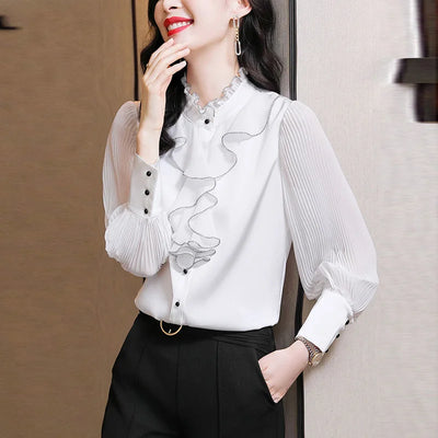 Premium Black Ruffled Straight Office Lady Dress