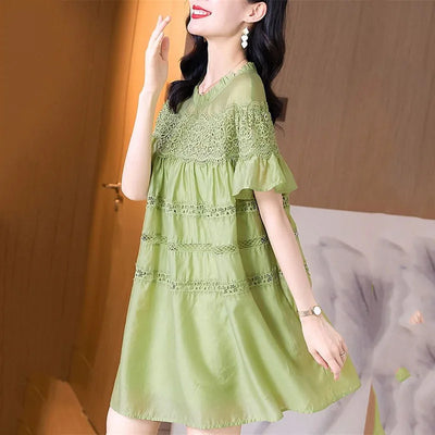 Vestidos Loose Ruffle Edge Lace Chiffon