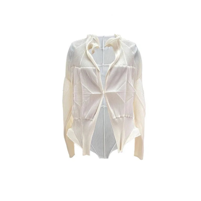 Miyake Pleated Floral Halter Dress