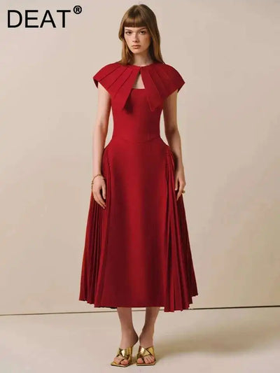 Shawl Slip Pleated Patchwork Slim Solid Color Evening Dress