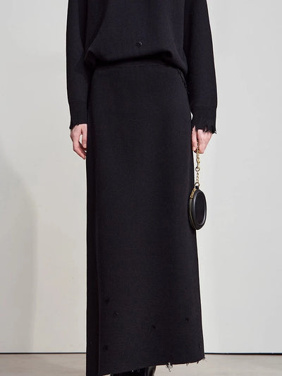 Solid Knitted O-Neck Loose Medium And Long Sweater