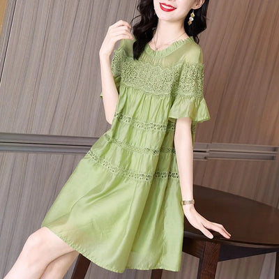 Vestidos Loose Ruffle Edge Lace Chiffon