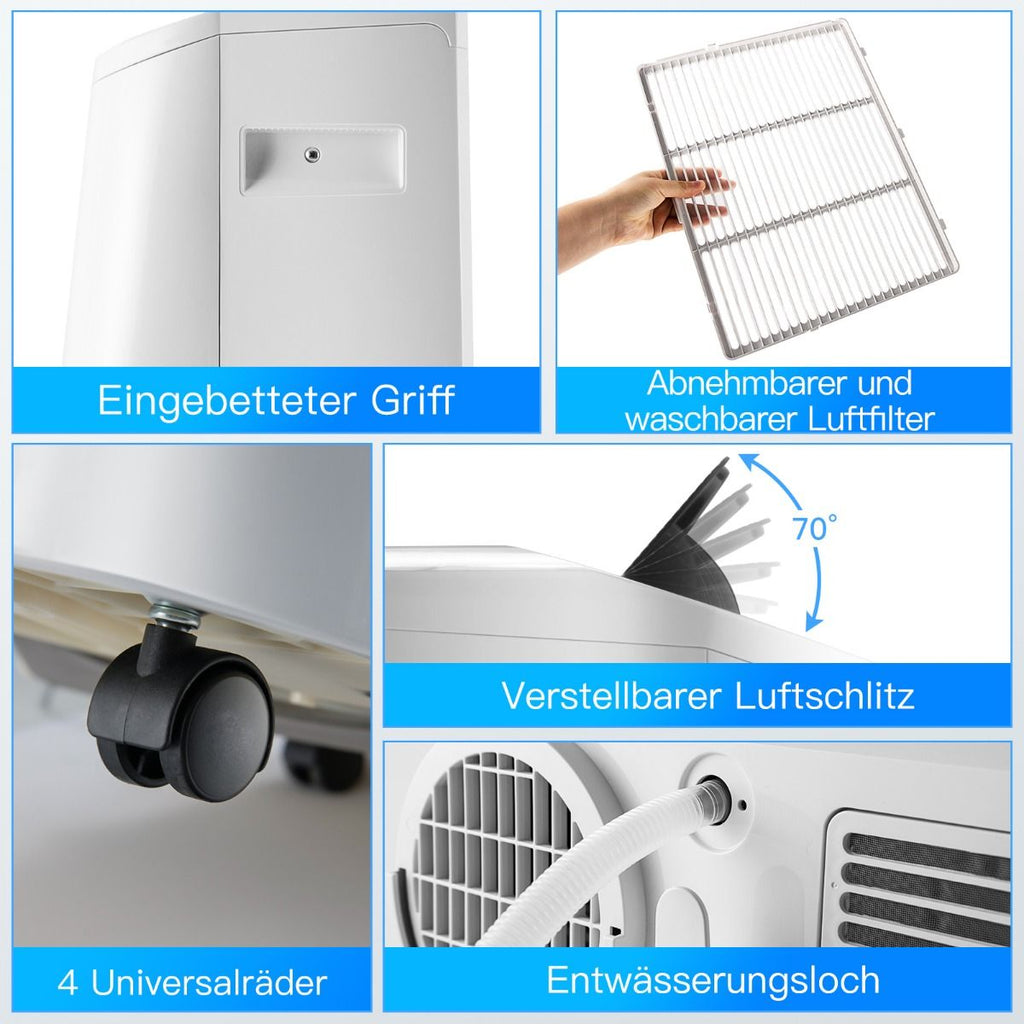 5-in-1 Mobile Klimaanlage mit 16.000 BTU - Kühlen, Ventilieren, Entfeuchten und Heizen, Temperaturskala 16℃-32℃, Maße: 44,5 x 39 x 77 cm, Farbe Weiß