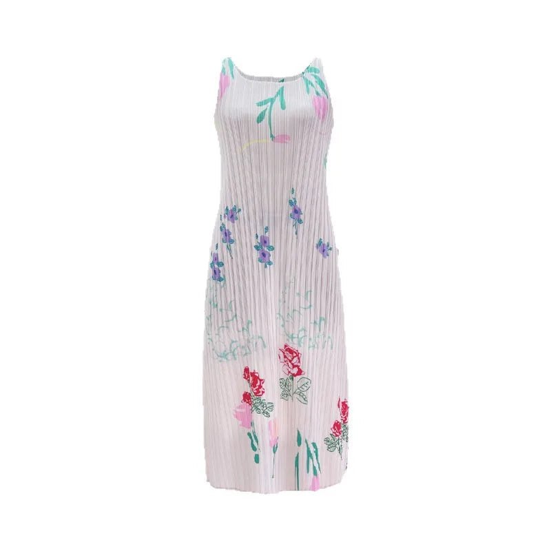 Miyake Pleated Floral Halter Dress