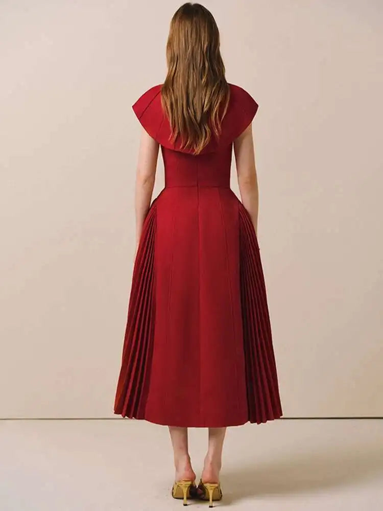 Shawl Slip Pleated Patchwork Slim Solid Color Evening Dress