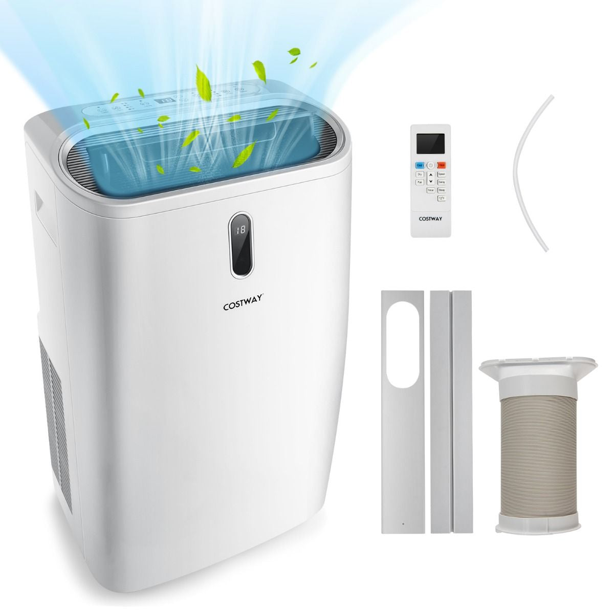 5-in-1 Mobile Klimaanlage mit 16.000 BTU - Kühlen, Ventilieren, Entfeuchten und Heizen, Temperaturskala 16℃-32℃, Maße: 44,5 x 39 x 77 cm, Farbe Weiß