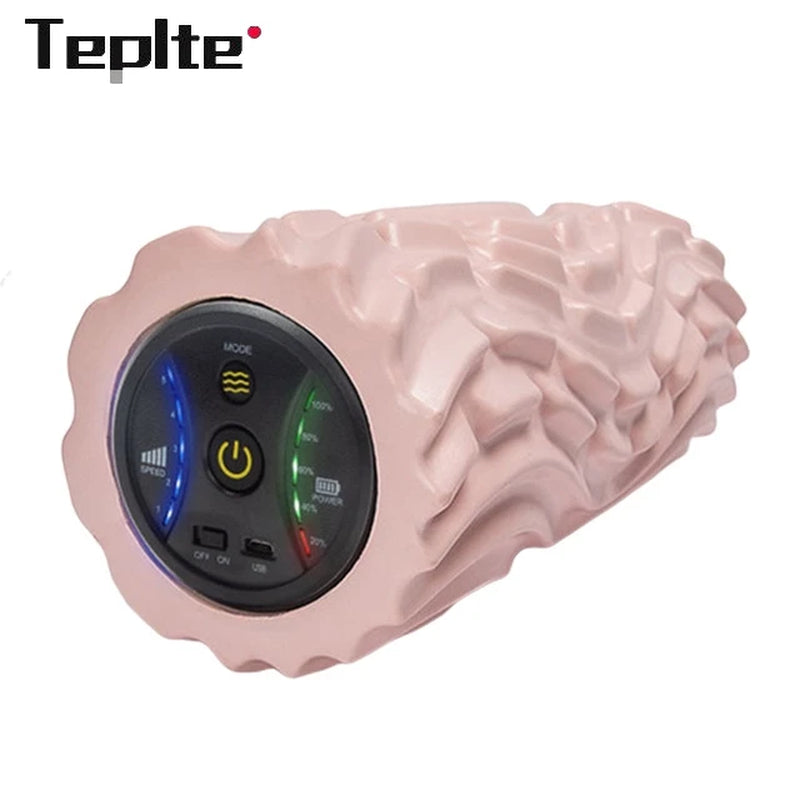 Deep Tissue Vibration Foam Roller - 4 Speed Rechargeable Electric Massage for Home Gym & Yoga