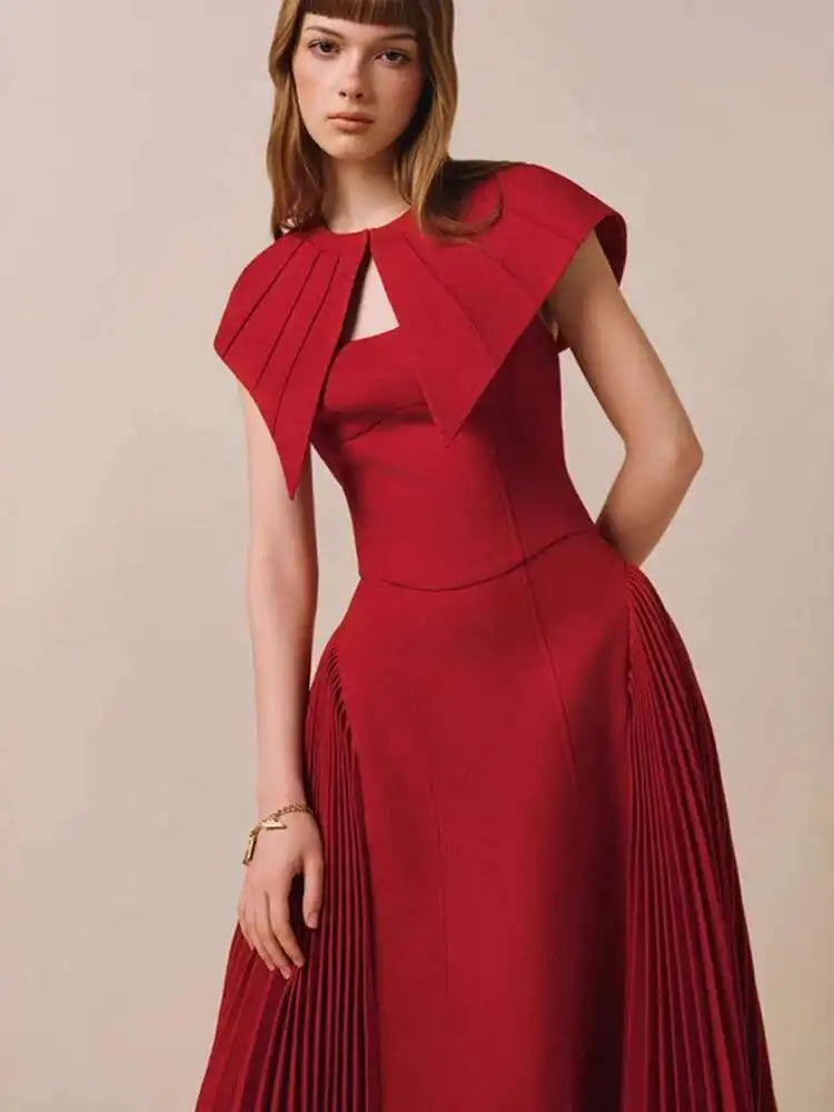 Shawl Slip Pleated Patchwork Slim Solid Color Evening Dress