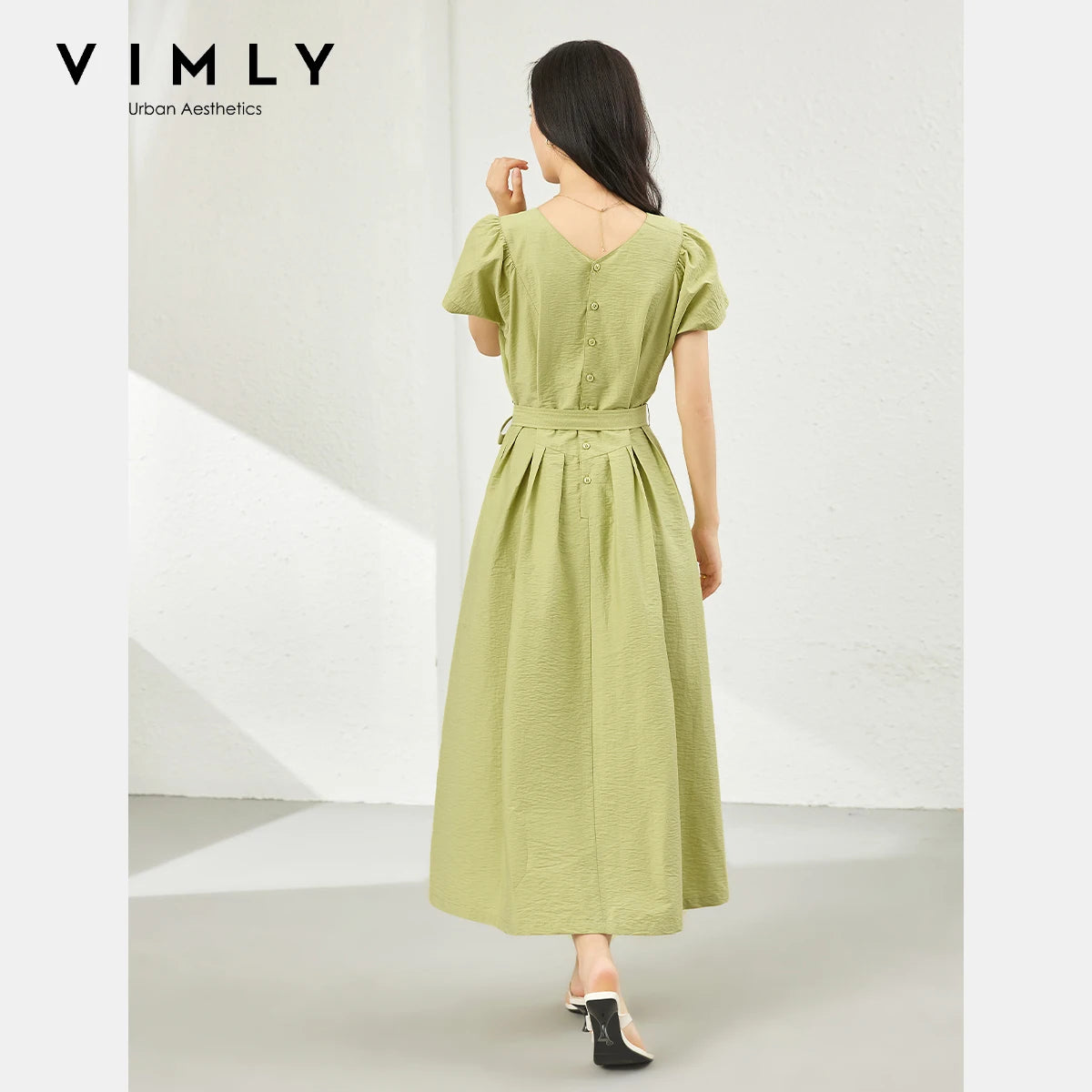 VIMLY Summer 2025 Casual Green Pleated