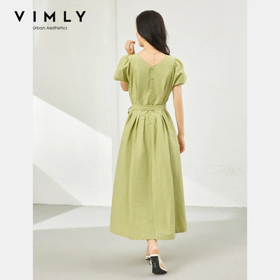 VIMLY Summer 2025 Casual Green Pleated