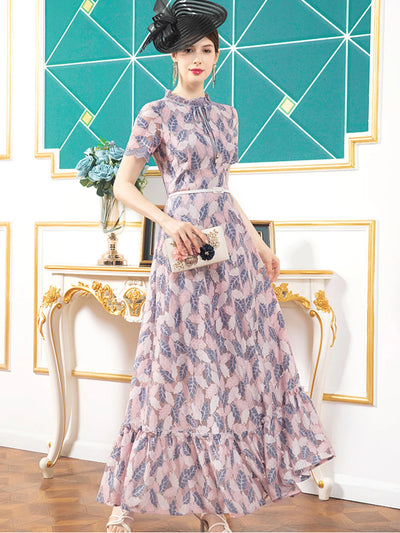 Vintage Short Sleeve Lace Hollow Out Dress