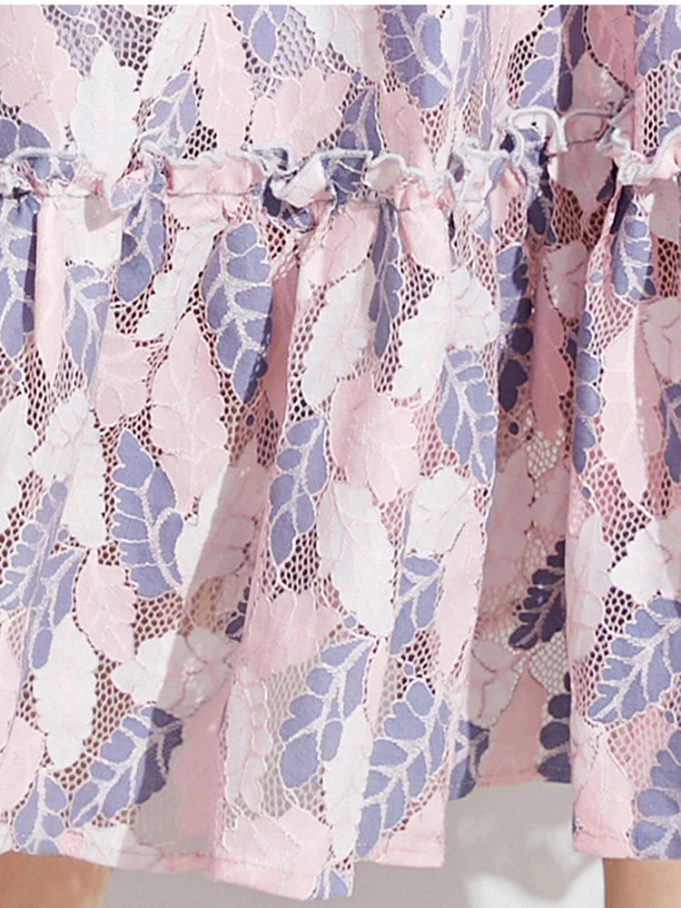 Vintage Short Sleeve Lace Hollow Out Dress