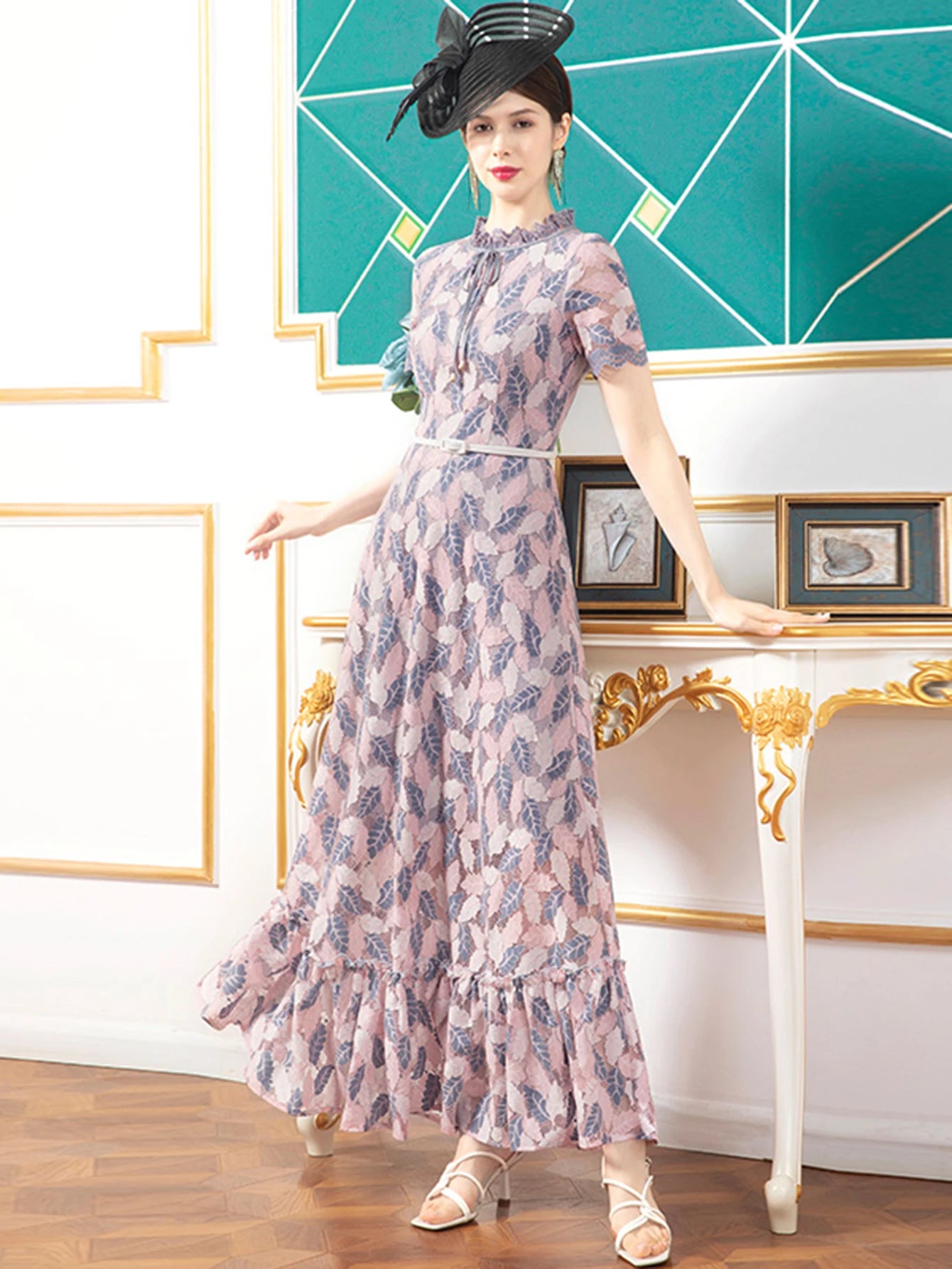 Vintage Short Sleeve Lace Hollow Out Dress