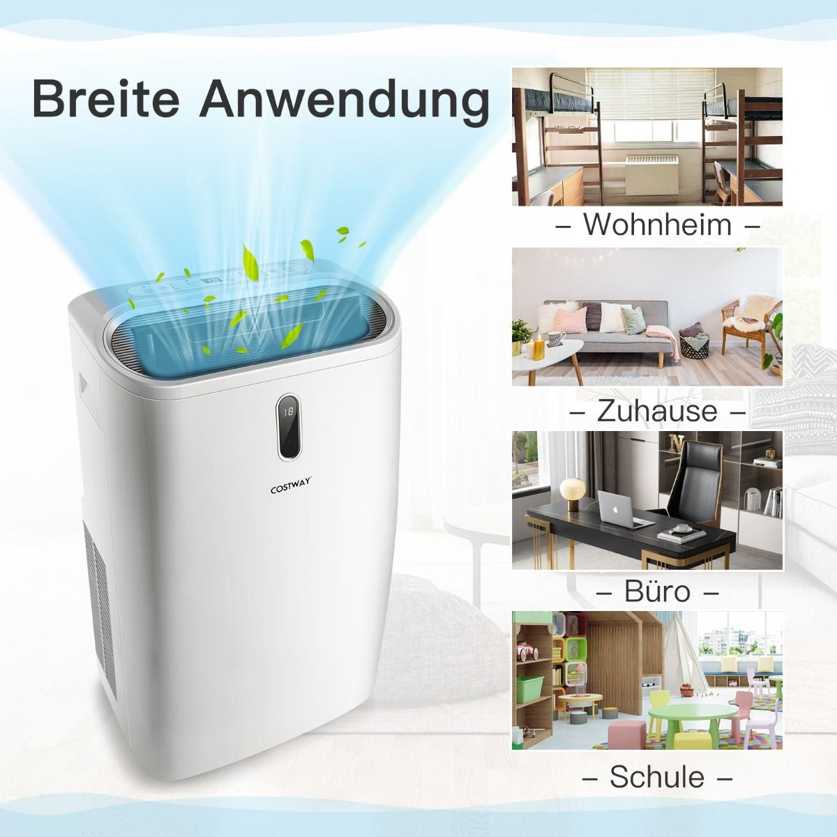 5-in-1 Mobile Klimaanlage mit 16.000 BTU - Kühlen, Ventilieren, Entfeuchten und Heizen, Temperaturskala 16℃-32℃, Maße: 44,5 x 39 x 77 cm, Farbe Weiß