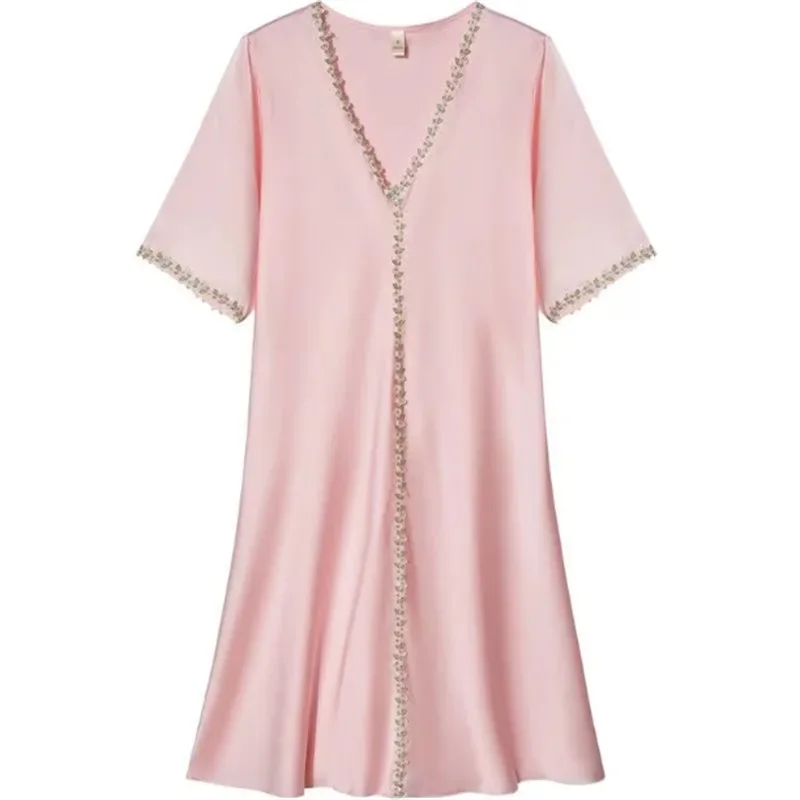 Ice Silk Dress Women Pajamas Summer V-neck