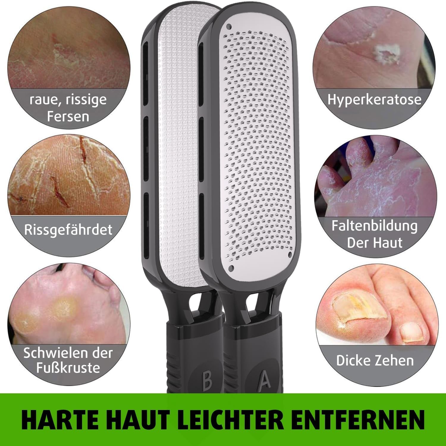 Antonki Edelstahl Hornhauthobel - Doppelseitiger Hornhautentferner für sanfte und effektive Fußpflege, manuelle Pediküre, einfach zu reinigen