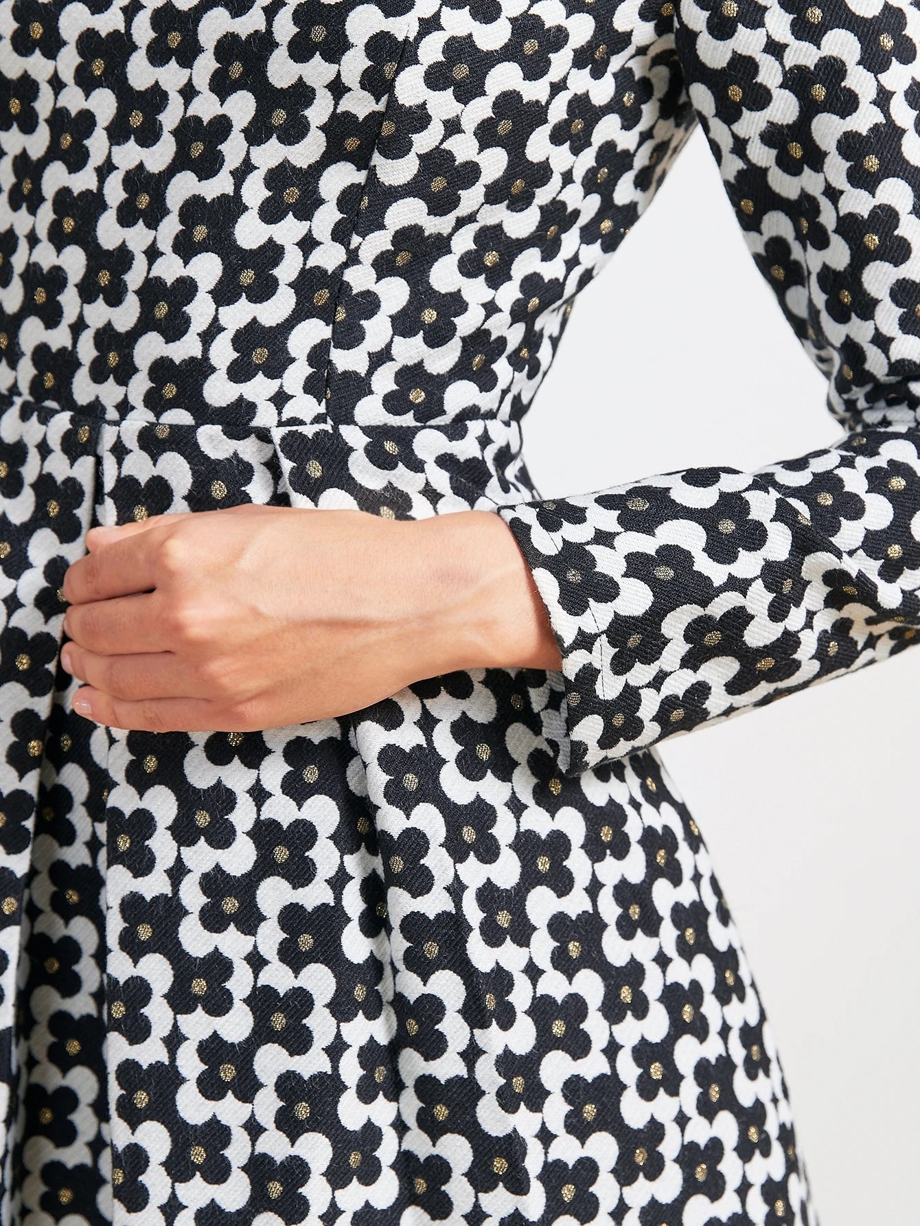 Vintage Gold Thread Jacquard  Long Sleeve Dress