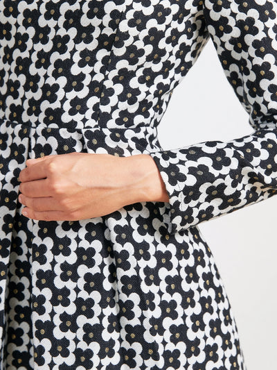 Vintage Gold Thread Jacquard  Long Sleeve Dress