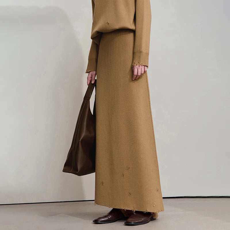 Solid Knitted O-Neck Loose Medium And Long Sweater