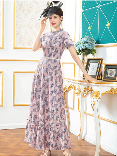 Vintage Short Sleeve Lace Hollow Out Dress