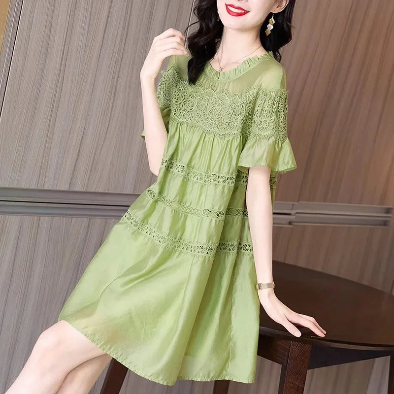 Vestidos Loose Ruffle Edge Lace Chiffon