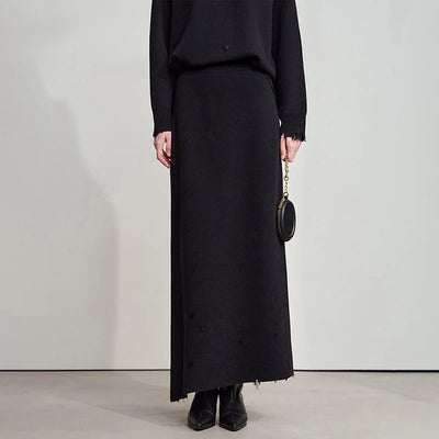 Solid Knitted O-Neck Loose Medium And Long Sweater