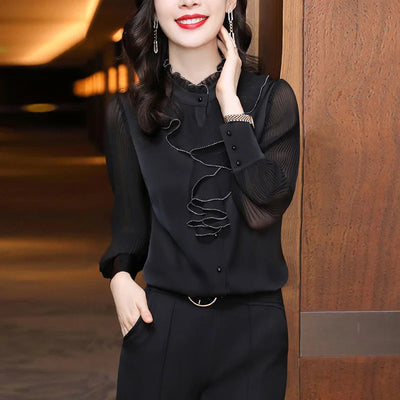 Premium Black Ruffled Straight Office Lady Dress