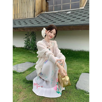 Miyake Pleated Floral Halter Dress