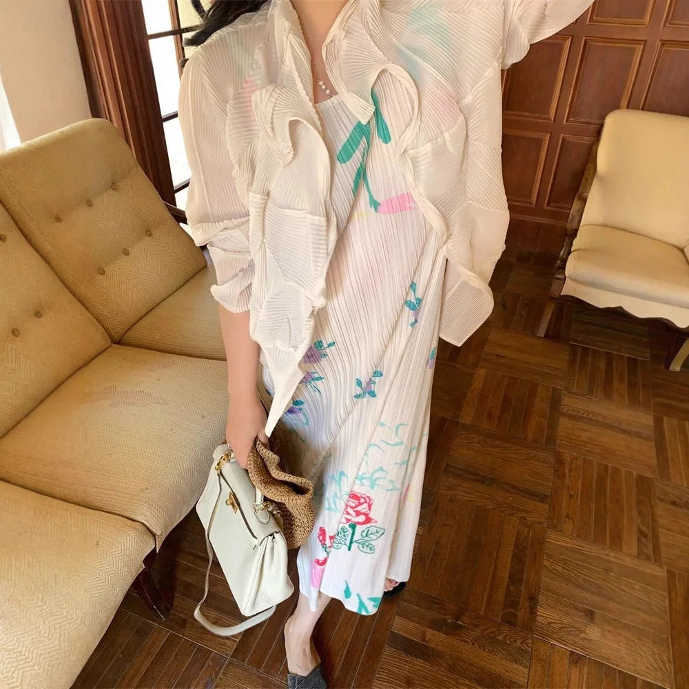 Miyake Pleated Floral Halter Dress