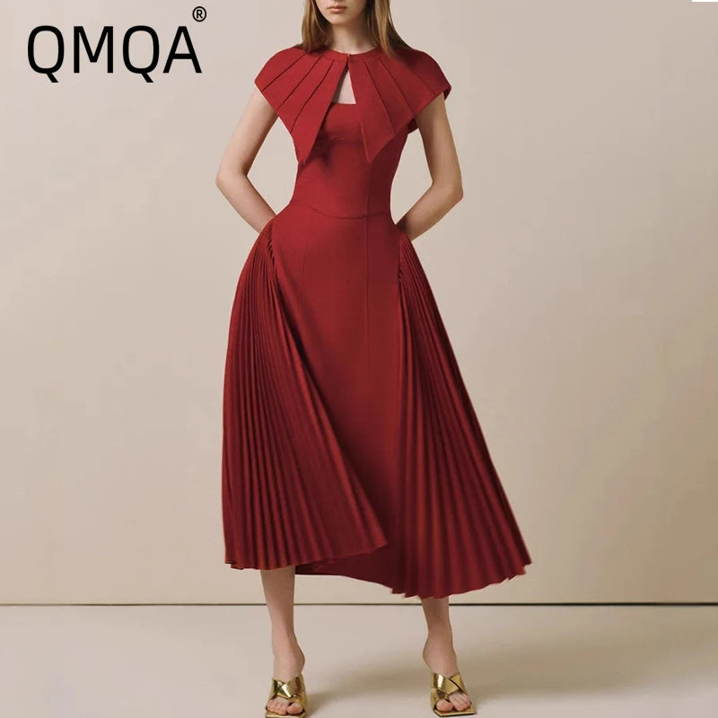 Shawl Slip Pleated Patchwork Slim Solid Color Evening Dress