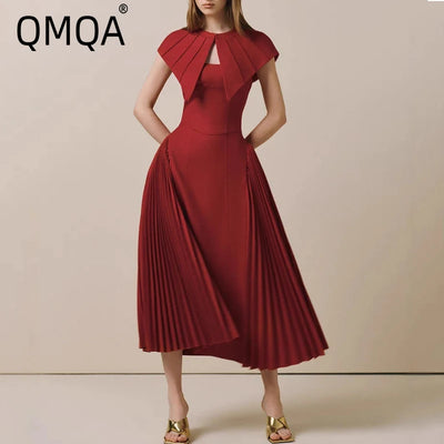 Shawl Slip Pleated Patchwork Slim Solid Color Evening Dress