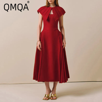 Shawl Slip Pleated Patchwork Slim Solid Color Evening Dress