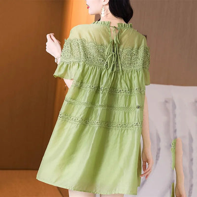 Vestidos Loose Ruffle Edge Lace Chiffon